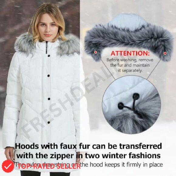 Winter Parka Jacket Classic Hooded Elegant Slim Fit Long Outwear Pockets - Picture 6 of 8